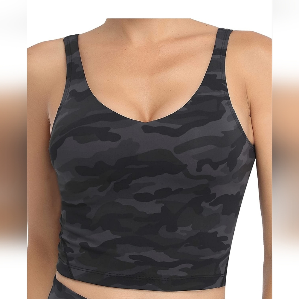 Oalka Sports Bra Womens Longline Padded Crop Tank Yoga Bras Workout Fitness Top